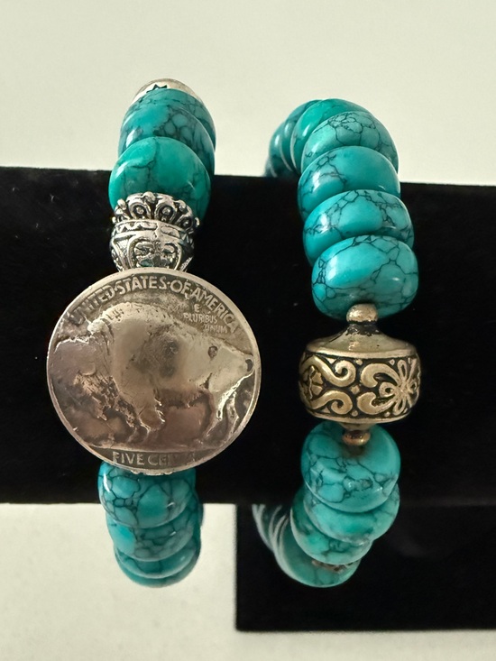 Jewelry - Buffalo Nickel Charm Bead Stretch Bracelet